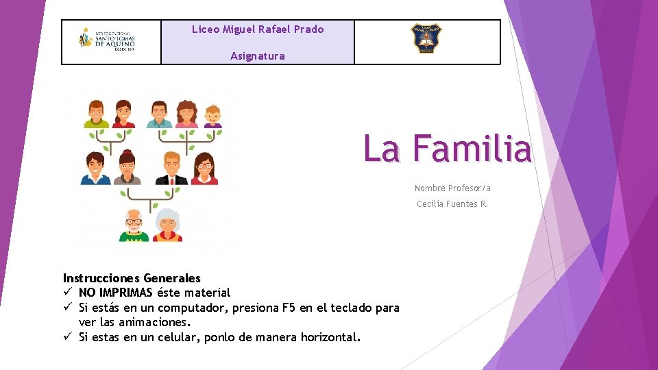 Liceo Miguel Rafael Prado Asignatura Imagen según corresponda La Familia Nombre Profesor/a Cecilia Fuentes