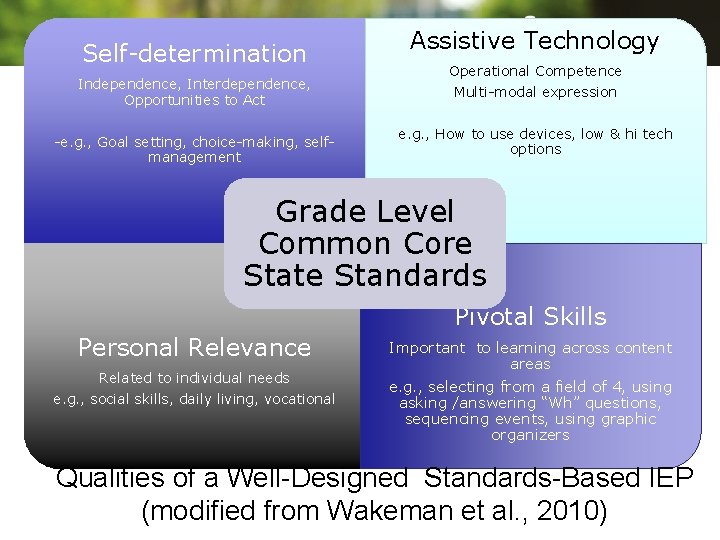 Self-determination Independence, Interdependence, Opportunities to Act -e. g. , Goal setting, choice-making, selfmanagement Assistive Self-determination Independence, Interdependence, Opportunities to Act -e. g. , Goal setting, choice-making, selfmanagement Assistive