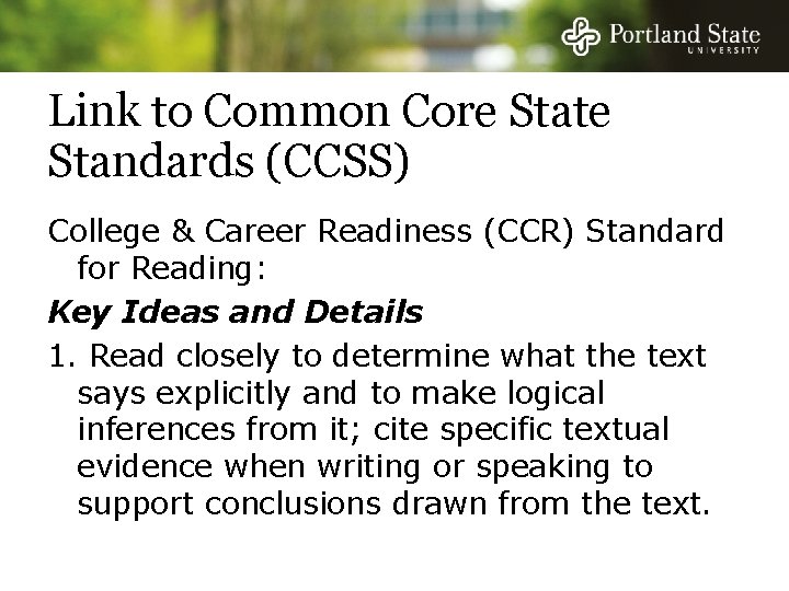 Link to Common Core State Standards (CCSS) College & Career Readiness (CCR) Standard for Link to Common Core State Standards (CCSS) College & Career Readiness (CCR) Standard for