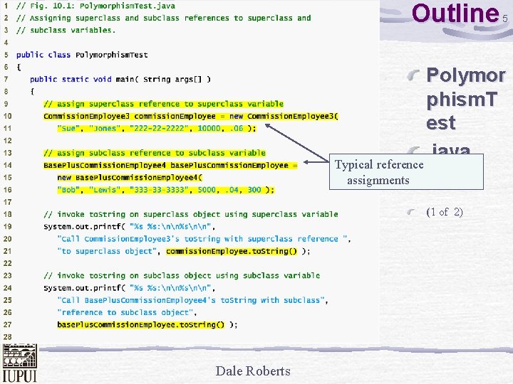 Outline 5 Polymor phism. T est. java Typical reference assignments (1 of 2) Dale