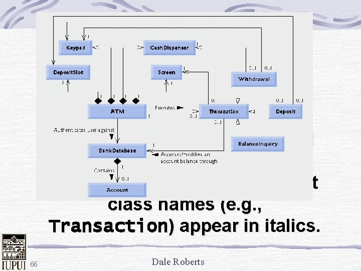 Class diagram of the ATM system (incorporating inheritance). Note that abstract class names (e.