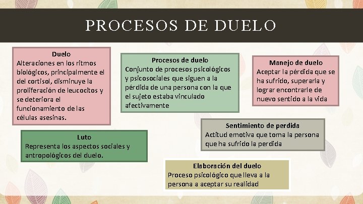PROCESOS DE DUELO Duelo Alteraciones en los ritmos biológicos, principalmente el del cortisol, disminuye