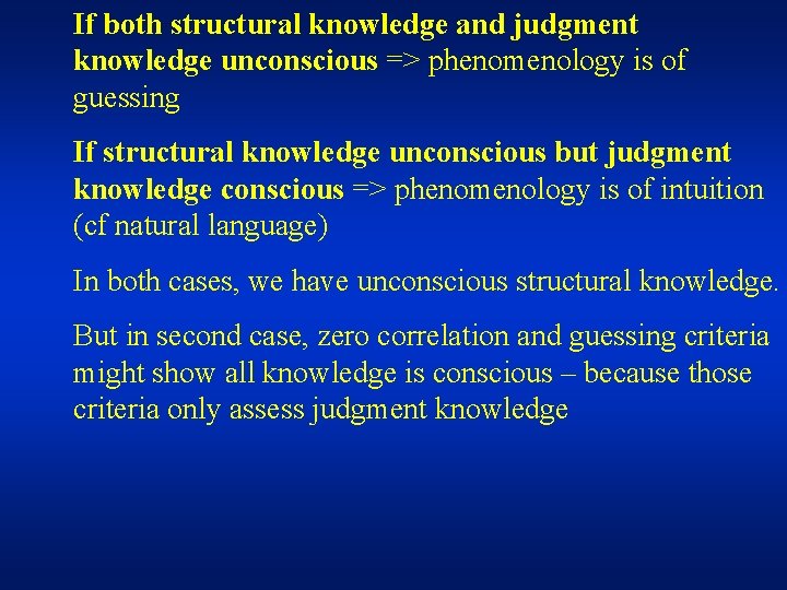 If both structural knowledge and judgment knowledge unconscious => phenomenology is of guessing If