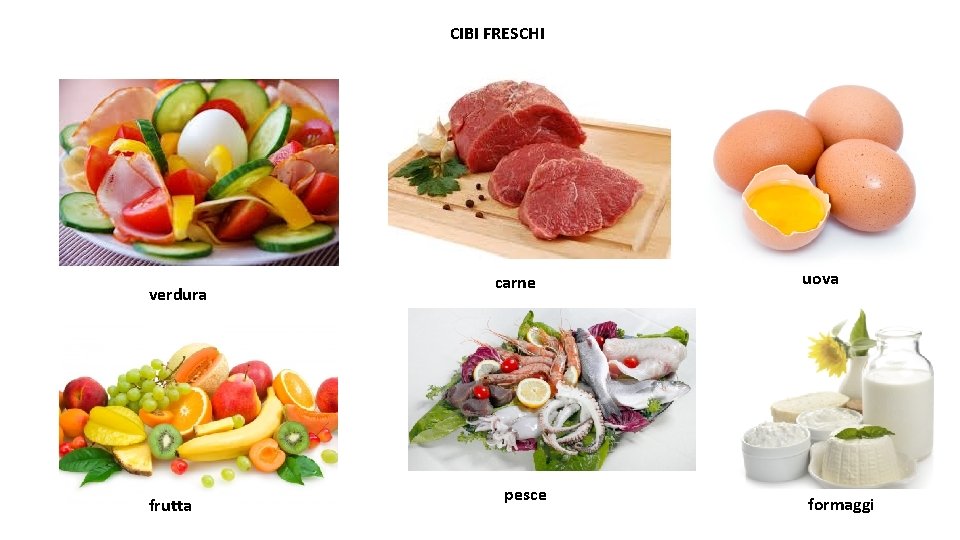 CIBI FRESCHI verdura frutta carne pesce uova formaggi 