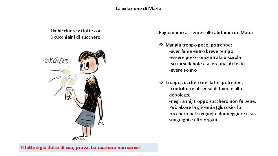 La colazione di Maria Un bicchiere di latte con 3 cucchiaini di zucchero Ragioniamo
