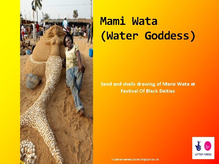 Mami Wata (Water Goddess) Sand shells drawing of Mami Wata at Festival Of Black