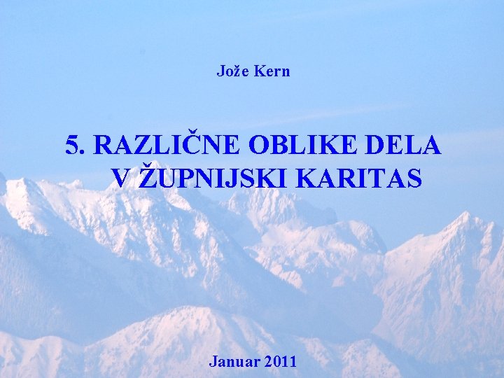 Jože Kern 5. RAZLIČNE OBLIKE DELA V ŽUPNIJSKI KARITAS Januar 2011 