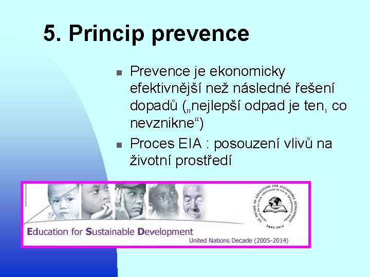 5. Princip prevence n n Prevence je ekonomicky efektivnější než následné řešení dopadů („nejlepší