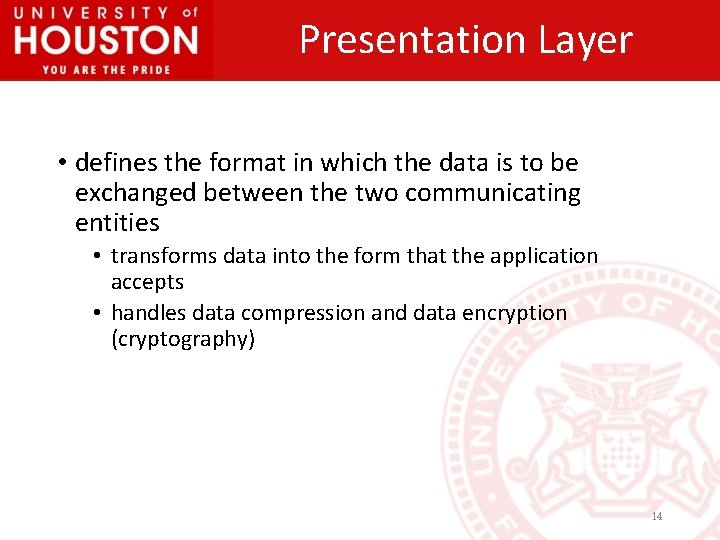 Presentation Layer • defines the format in which the data is to be exchanged