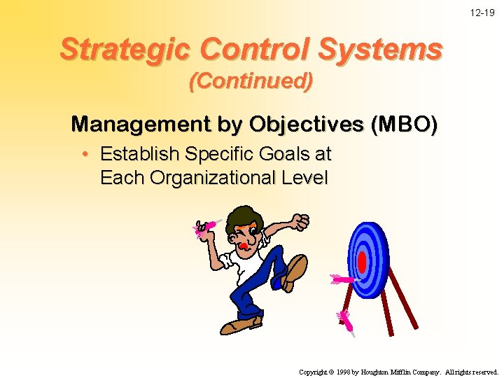 12 -19 Strategic Control Systems (Continued) Management by Objectives (MBO) • Establish Specific Goals