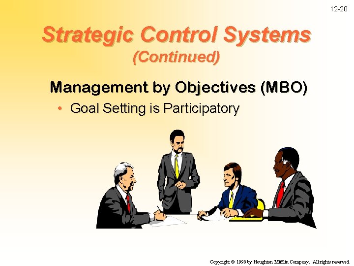 12 -20 Strategic Control Systems (Continued) Management by Objectives (MBO) • Goal Setting is