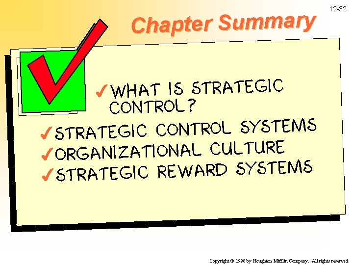 Chapter Summary 12 -32 4 WHAT IS STRATEGIC CONTROL? S M E T S