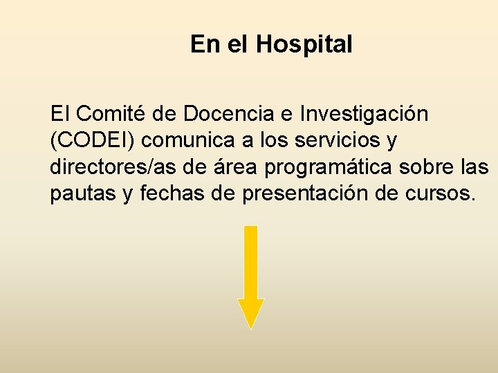 En el Hospital El Comité de Docencia e Investigación (CODEI) comunica a los servicios