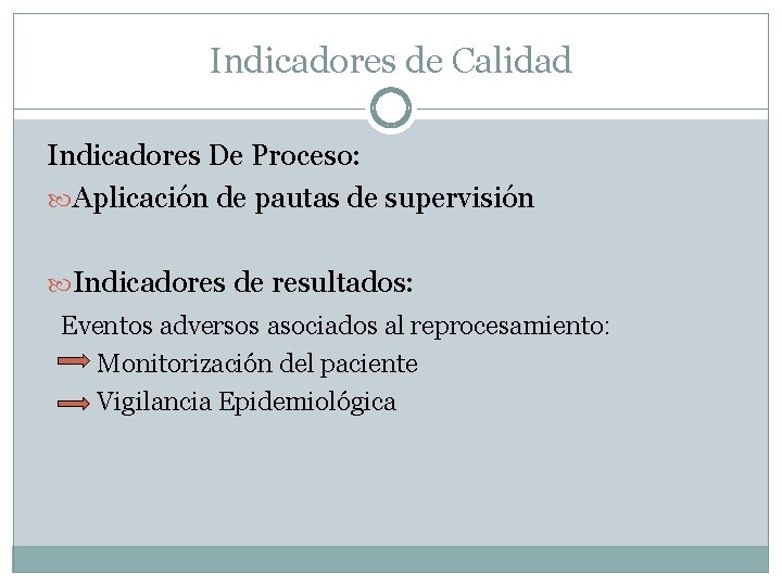 Indicadores de Calidad Indicadores De Proceso: Aplicación de pautas de supervisión Indicadores de resultados: