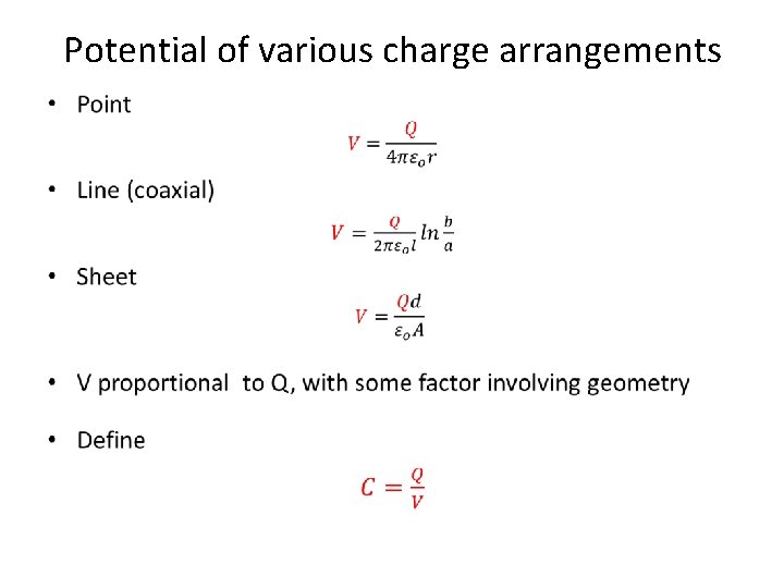 Potential of various charge arrangements • 