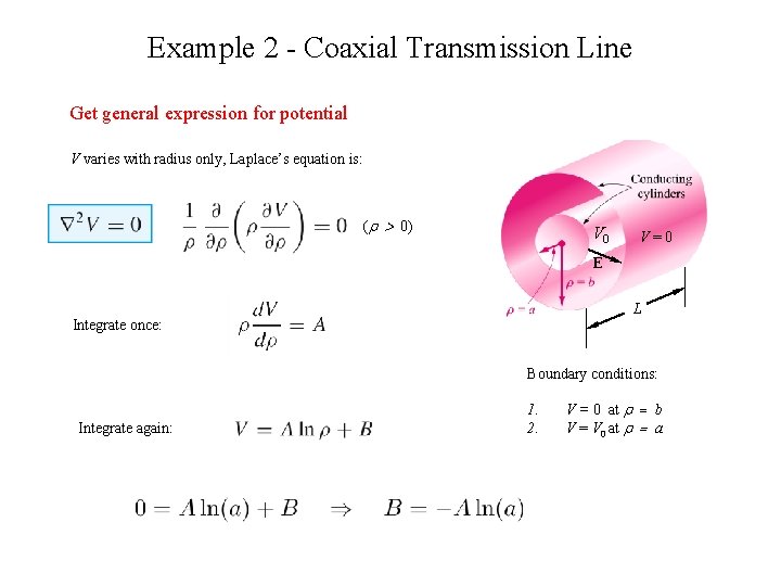 Example 2 - Coaxial Transmission Line Get general expression for potential V varies with