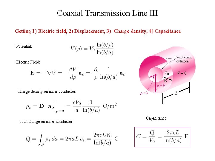 Coaxial Transmission Line III Getting 1) Electric field, 2) Displacement, 3) Charge density, 4)