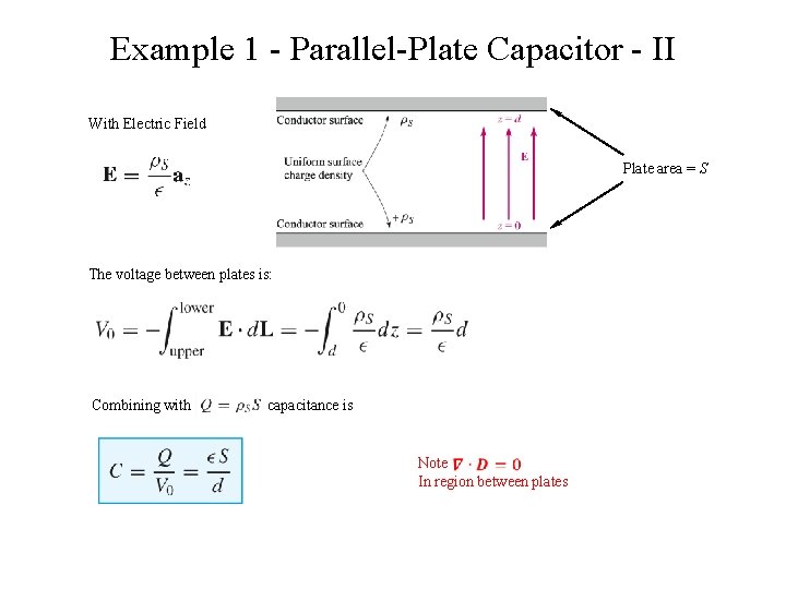 Example 1 - Parallel-Plate Capacitor - II With Electric Field Plate area = S