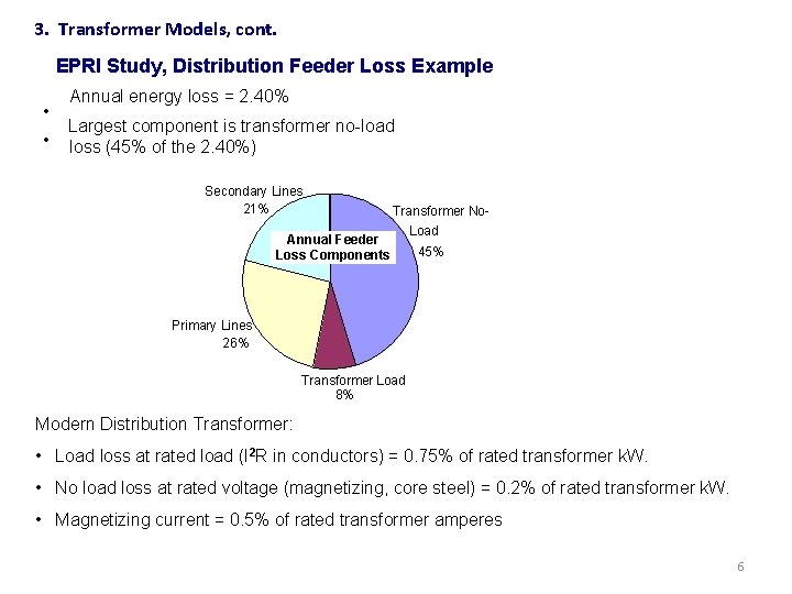 3. Transformer Models, cont. EPRI Study, Distribution Feeder Loss Example • • Annual energy