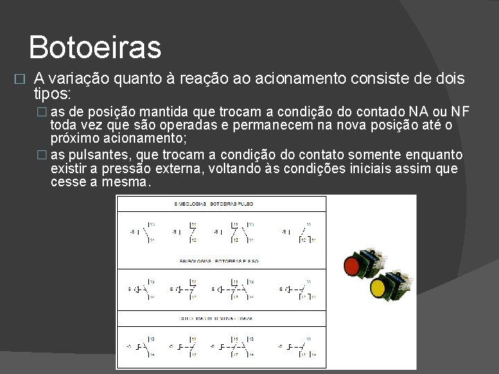 Botoeiras � A variação quanto à reação ao acionamento consiste de dois tipos: �