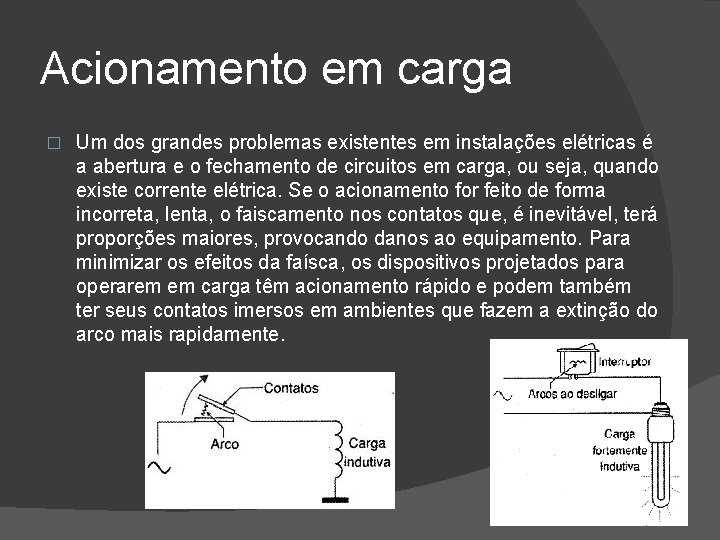 Acionamento em carga � Um dos grandes problemas existentes em instalações elétricas é a