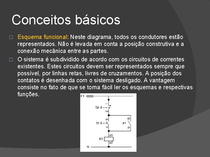 Conceitos básicos Esquema funcional: Neste diagrama, todos os condutores estão representados. Não é levada