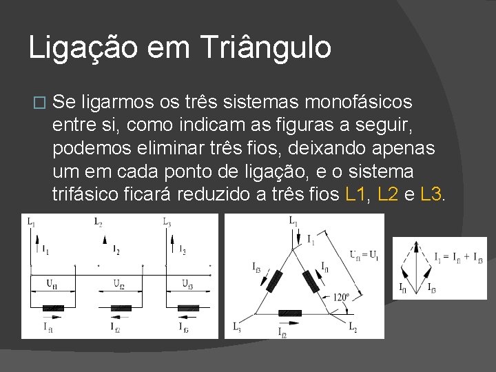 Ligação em Triângulo � Se ligarmos os três sistemas monofásicos entre si, como indicam