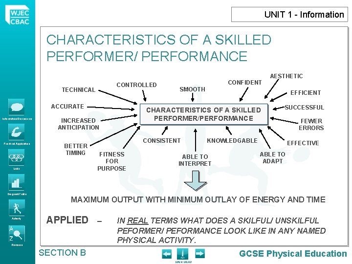 UNIT 1 - Information CHARACTERISTICS OF A SKILLED PERFORMER/ PERFORMANCE CONTROLLED TECHNICAL ACCURATE Information/Discussion