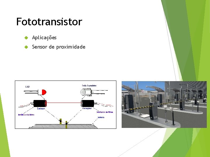 Fototransistor Aplicações Sensor de proximidade 