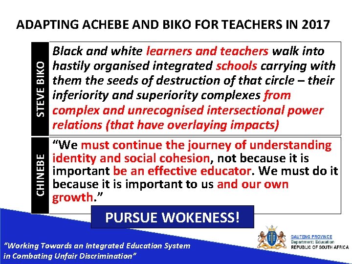 CHINEBE STEVE BIKO ADAPTING ACHEBE AND BIKO FOR TEACHERS IN 2017 Black and white