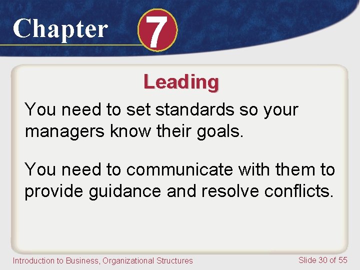 Chapter 7 Leading You need to set standards so your managers know their goals.