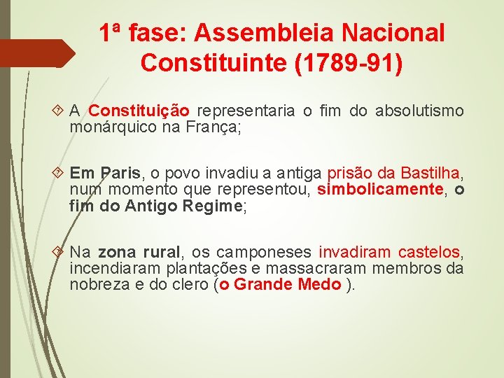 1ª fase: Assembleia Nacional Constituinte (1789 -91) A Constituição representaria o fim do absolutismo