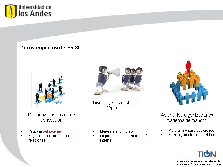 Otros impactos de los SI Disminuye los costos de “Agencia” Disminuye los costos de