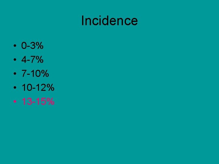 Incidence • • • 0 -3% 4 -7% 7 -10% 10 -12% 13 -15%