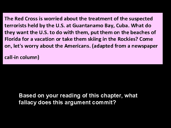 The Red Cross is worried about the treatment of the suspected terrorists held by