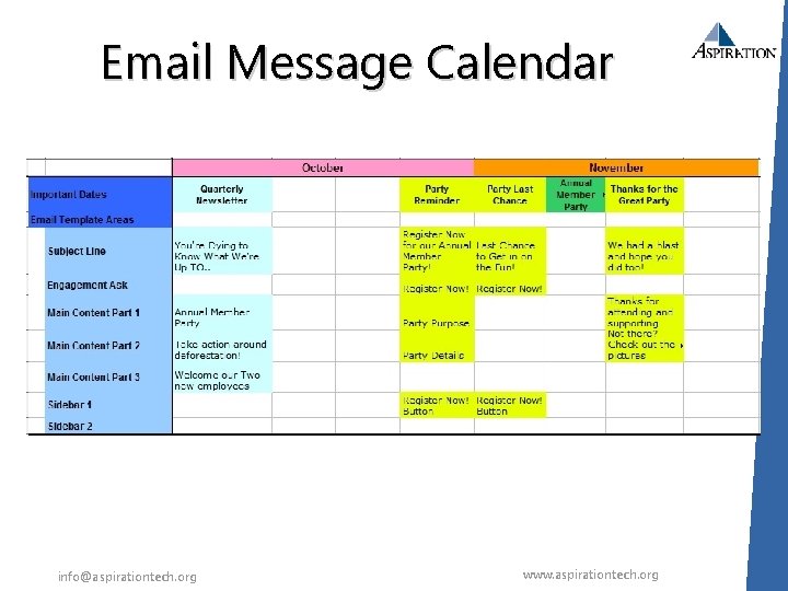 Email Message Calendar info@aspirationtech. org www. aspirationtech. org 