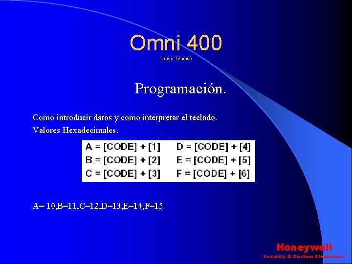 Omni 400 Curso Técnico Programación. Como introducir datos y como interpretar el teclado. Valores Omni 400 Curso Técnico Programación. Como introducir datos y como interpretar el teclado. Valores