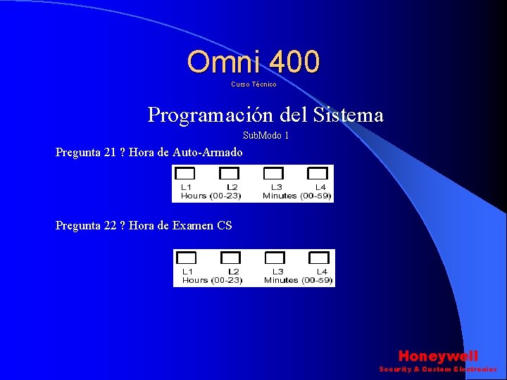 Omni 400 Curso Técnico Programación del Sistema Sub. Modo 1 Pregunta 21 ? Hora Omni 400 Curso Técnico Programación del Sistema Sub. Modo 1 Pregunta 21 ? Hora