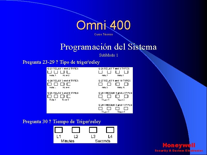 Omni 400 Curso Técnico Programación del Sistema Sub. Modo 1 Pregunta 23 -29 ? Omni 400 Curso Técnico Programación del Sistema Sub. Modo 1 Pregunta 23 -29 ?