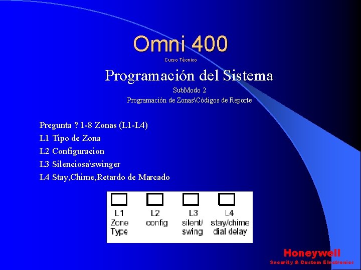 Omni 400 Curso Técnico Programación del Sistema Sub. Modo 2 Programación de ZonasCódigos de Omni 400 Curso Técnico Programación del Sistema Sub. Modo 2 Programación de ZonasCódigos de