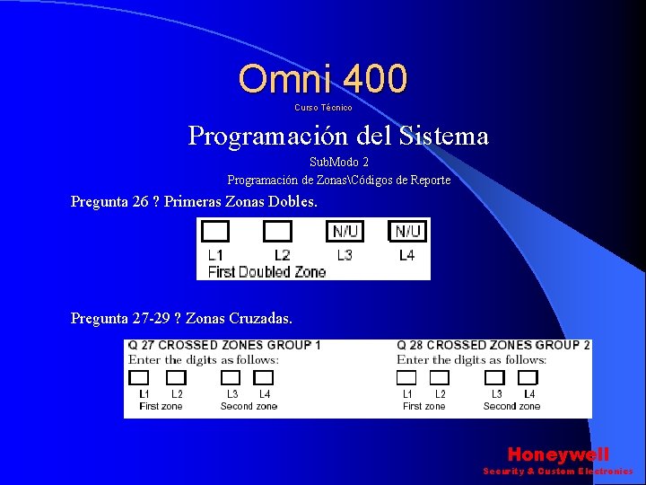 Omni 400 Curso Técnico Programación del Sistema Sub. Modo 2 Programación de ZonasCódigos de Omni 400 Curso Técnico Programación del Sistema Sub. Modo 2 Programación de ZonasCódigos de