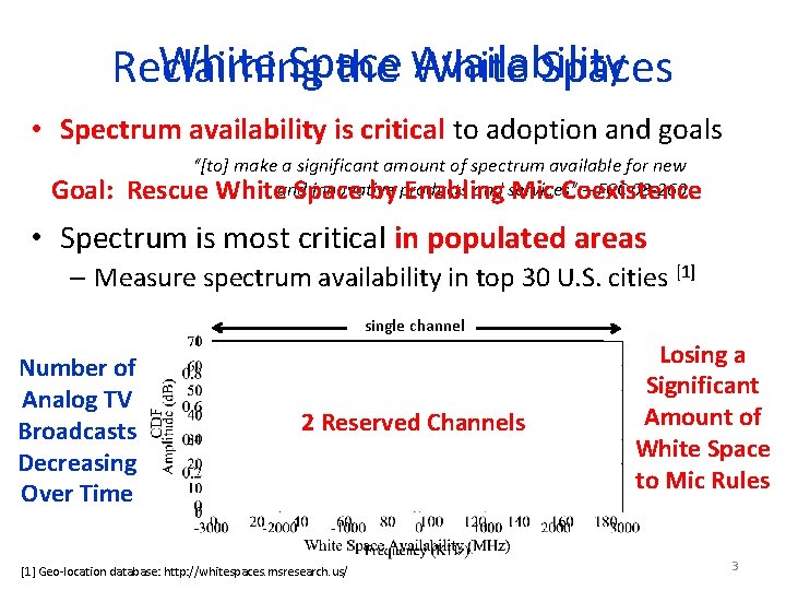 White Space Availability Reclaiming the White Spaces • Spectrum availability is critical to adoption