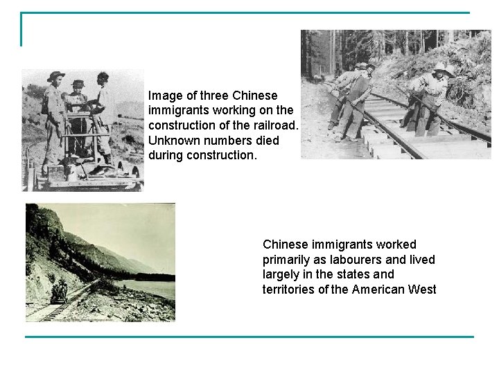Image of three Chinese immigrants working on the construction of the railroad. Unknown numbers