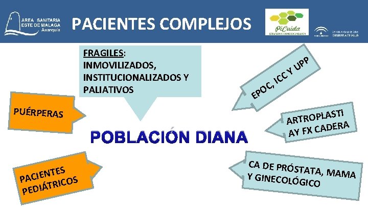 PACIENTES COMPLEJOS FRAGILES: INMOVILIZADOS, INSTITUCIONALIZADOS Y PALIATIVOS P C O EP PUÉRPERAS POBLACIÓN DIANA