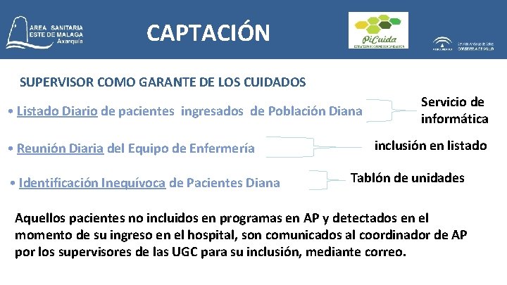 CAPTACIÓN SUPERVISOR COMO GARANTE DE LOS CUIDADOS • Listado Diario de pacientes ingresados de