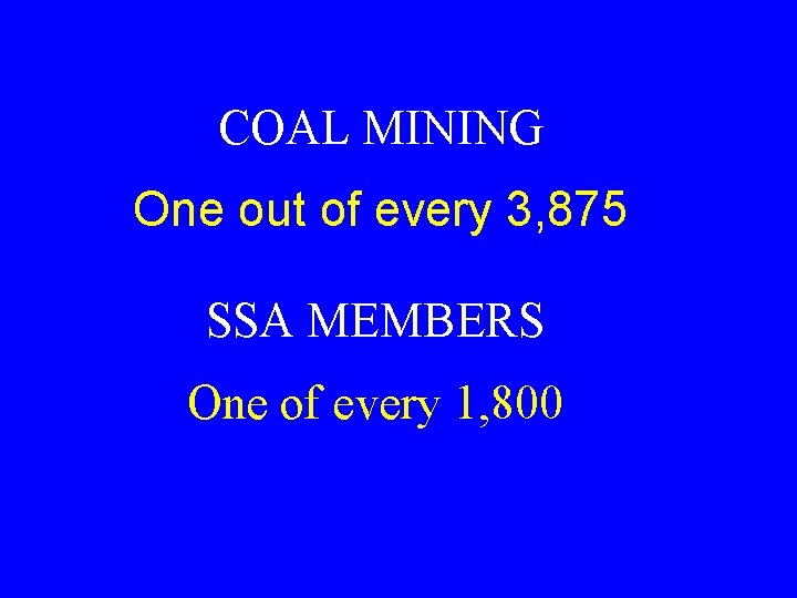 COAL MINING One out of every 3, 875 SSA MEMBERS One of every 1,