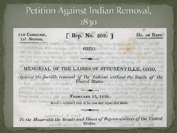 Petition Against Indian Removal, 1830 