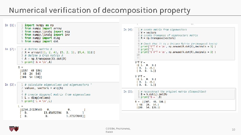 Numerical verification of decomposition property CS 109 A, PROTOPAPAS, RADER 10 