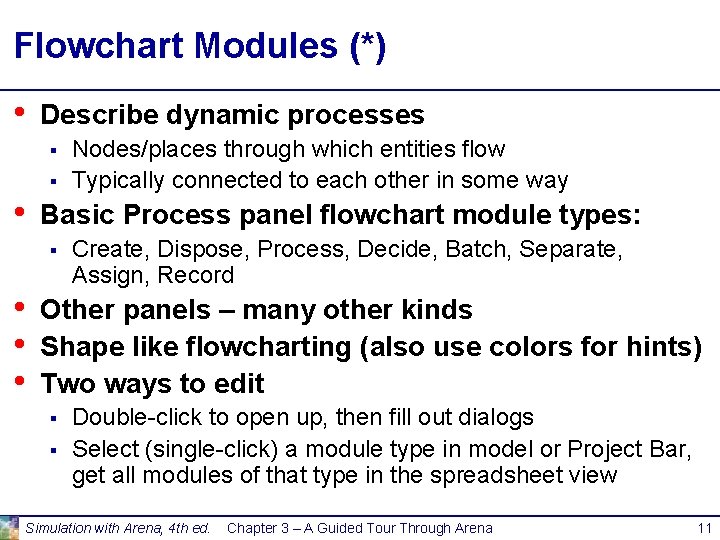 Flowchart Modules (*) • Describe dynamic processes § § • Basic Process panel flowchart