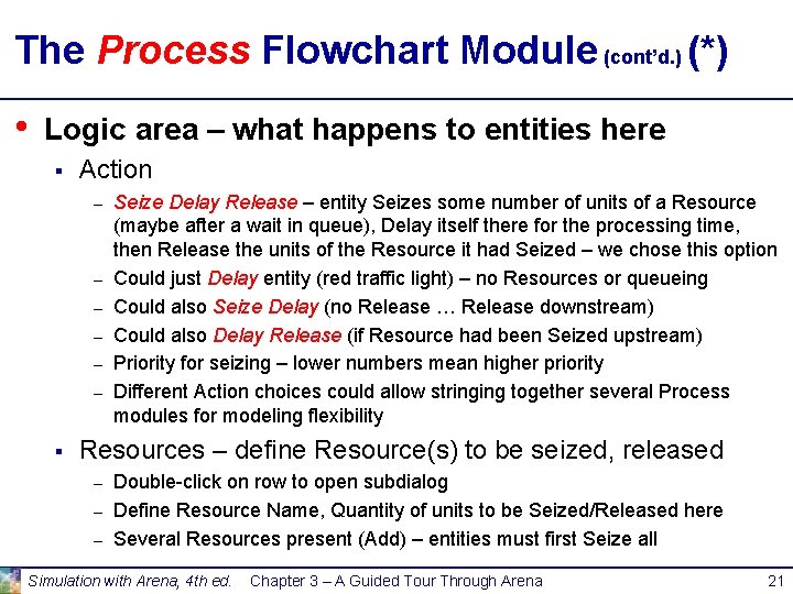 The Process Flowchart Module (cont’d. ) (*) • Logic area – what happens to